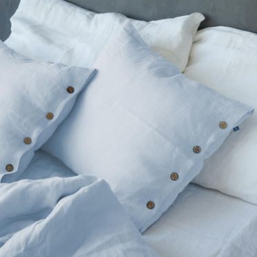 Pościel z lnu błękitna z guzikami IL LETTO